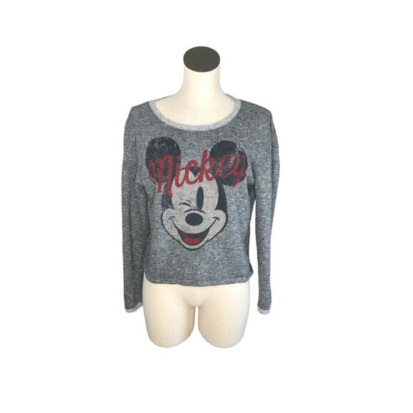 Disney Sweat Shirt Mickey Mouse Graphic Juniors L Gray Red Sweatshirt Pullover - Picture 2 of 7